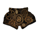Vintage Steampunk Gears Print Muay Thai Boxing Shorts