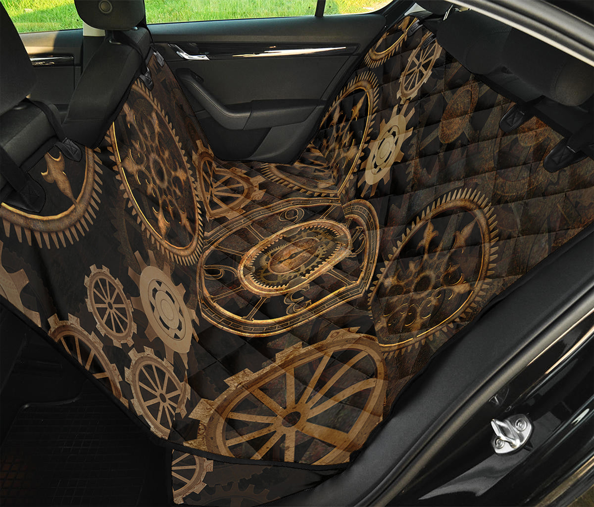 Vintage Steampunk Gears Print Pet Car Back Seat Cover