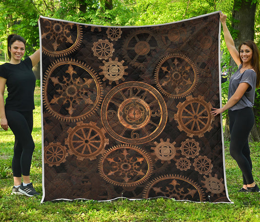 Vintage Steampunk Gears Print Quilt