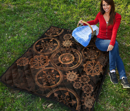 Vintage Steampunk Gears Print Quilt