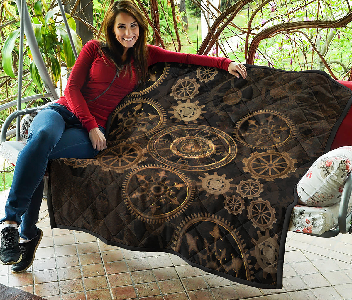 Vintage Steampunk Gears Print Quilt
