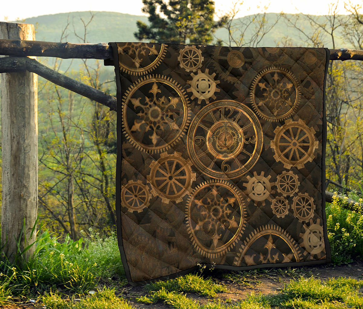 Vintage Steampunk Gears Print Quilt