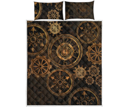 Vintage Steampunk Gears Print Quilt Bed Set