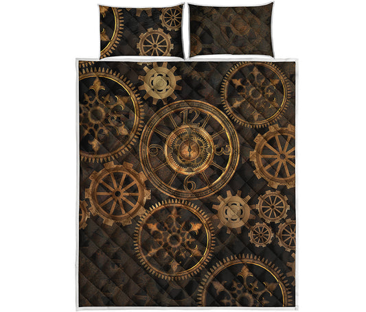 Vintage Steampunk Gears Print Quilt Bed Set