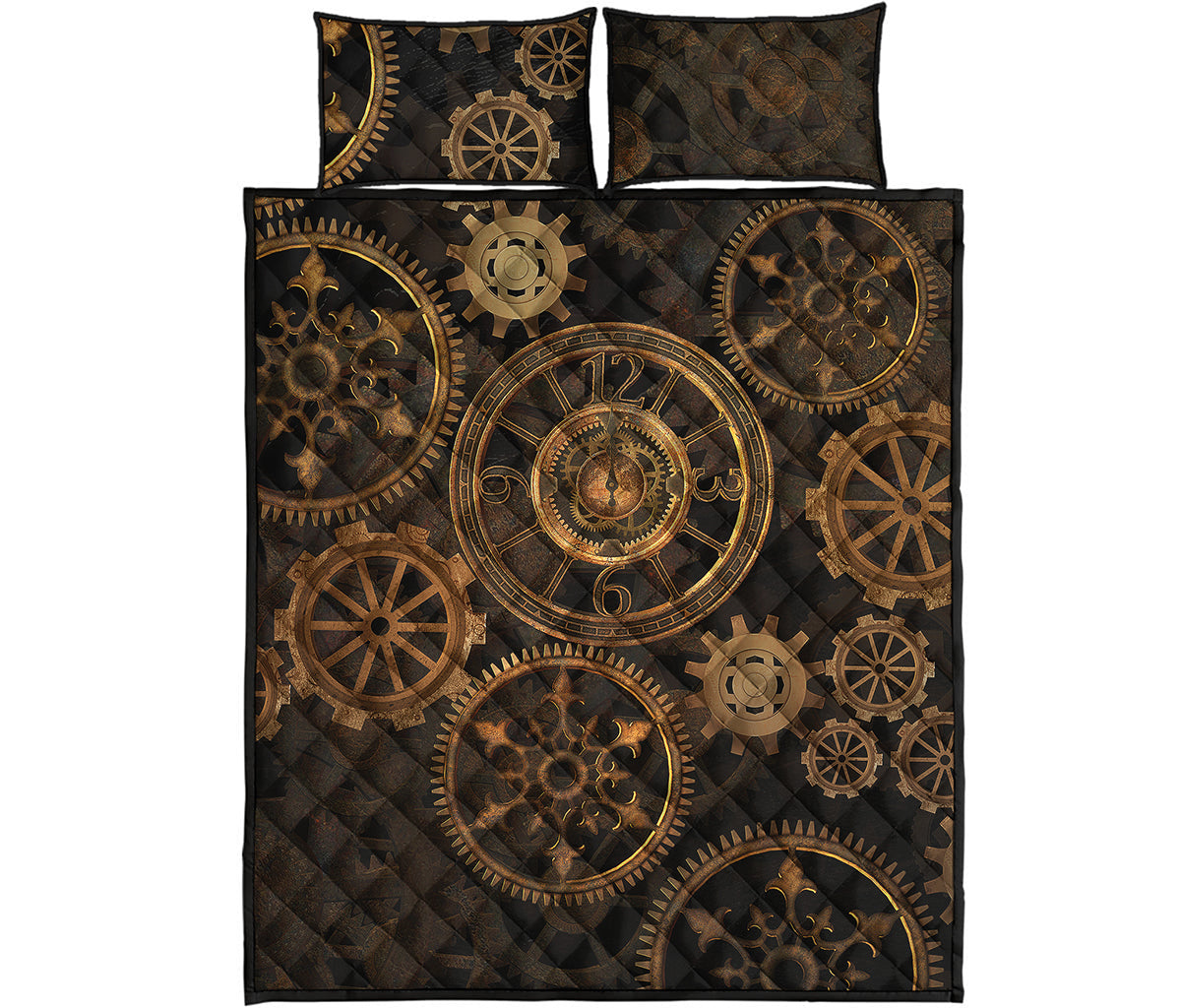 Vintage Steampunk Gears Print Quilt Bed Set