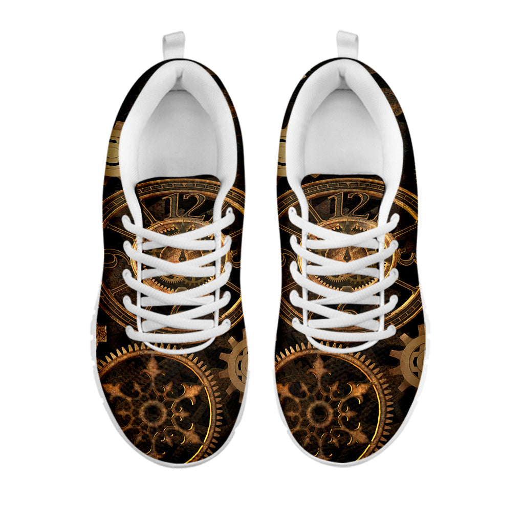 Vintage Steampunk Gears Print White Sneakers