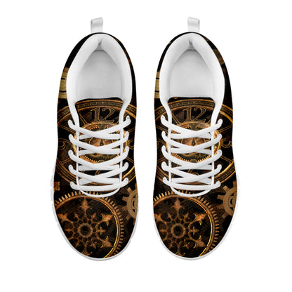 Vintage Steampunk Gears Print White Sneakers