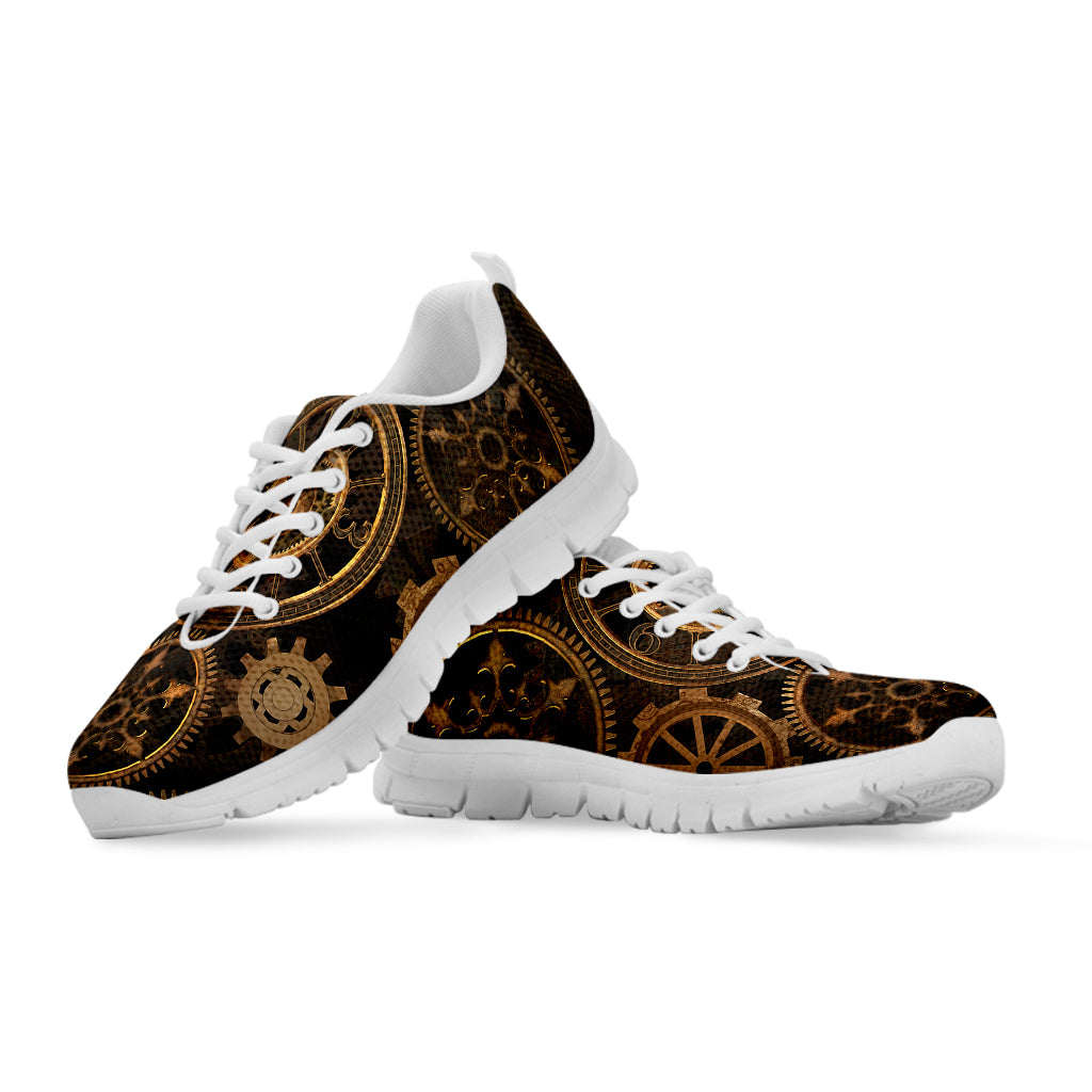Vintage Steampunk Gears Print White Sneakers