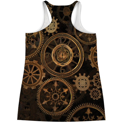 Vintage Steampunk Gears Print Women's Racerback Tank Top