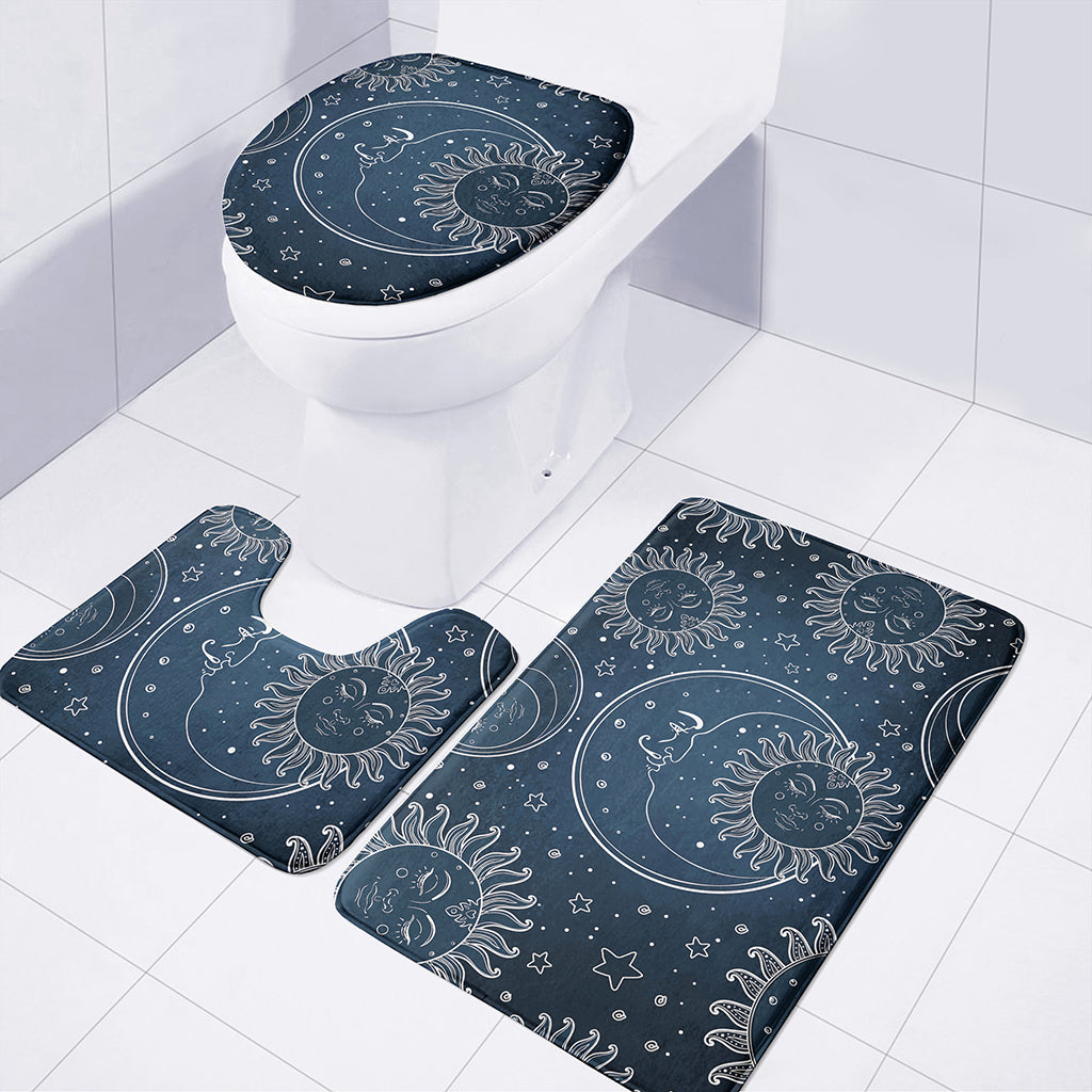 Vintage Sun And Moon Pattern Print 3 Piece Bath Mat Set