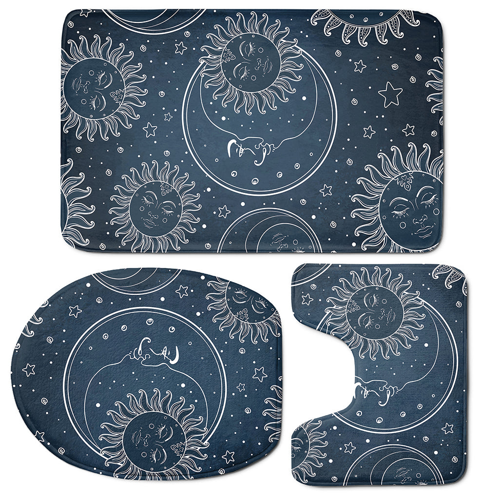 Vintage Sun And Moon Pattern Print 3 Piece Bath Mat Set