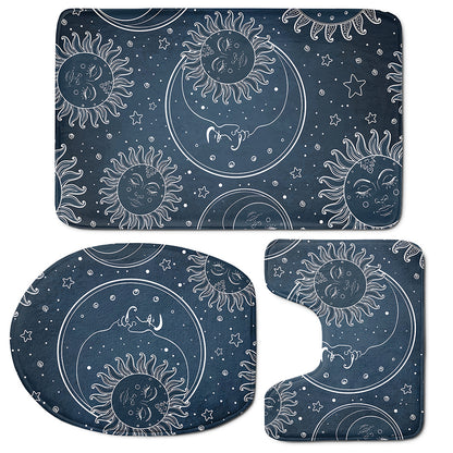 Vintage Sun And Moon Pattern Print 3 Piece Bath Mat Set