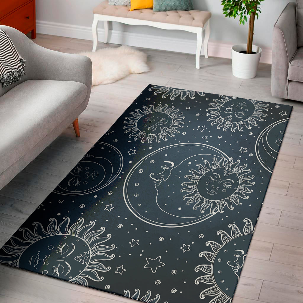 Vintage Sun And Moon Pattern Print Area Rug