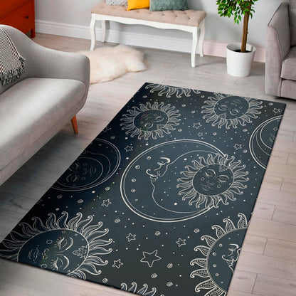 Vintage Sun And Moon Pattern Print Area Rug