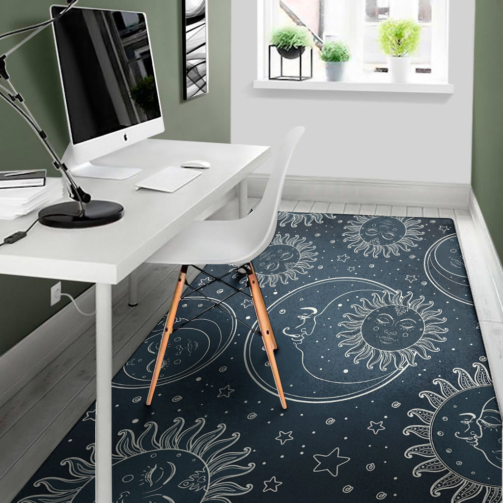 Vintage Sun And Moon Pattern Print Area Rug