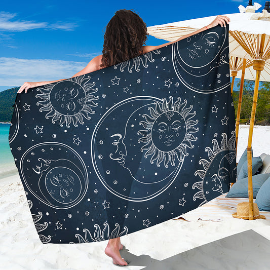 Vintage Sun And Moon Pattern Print Beach Sarong Wrap