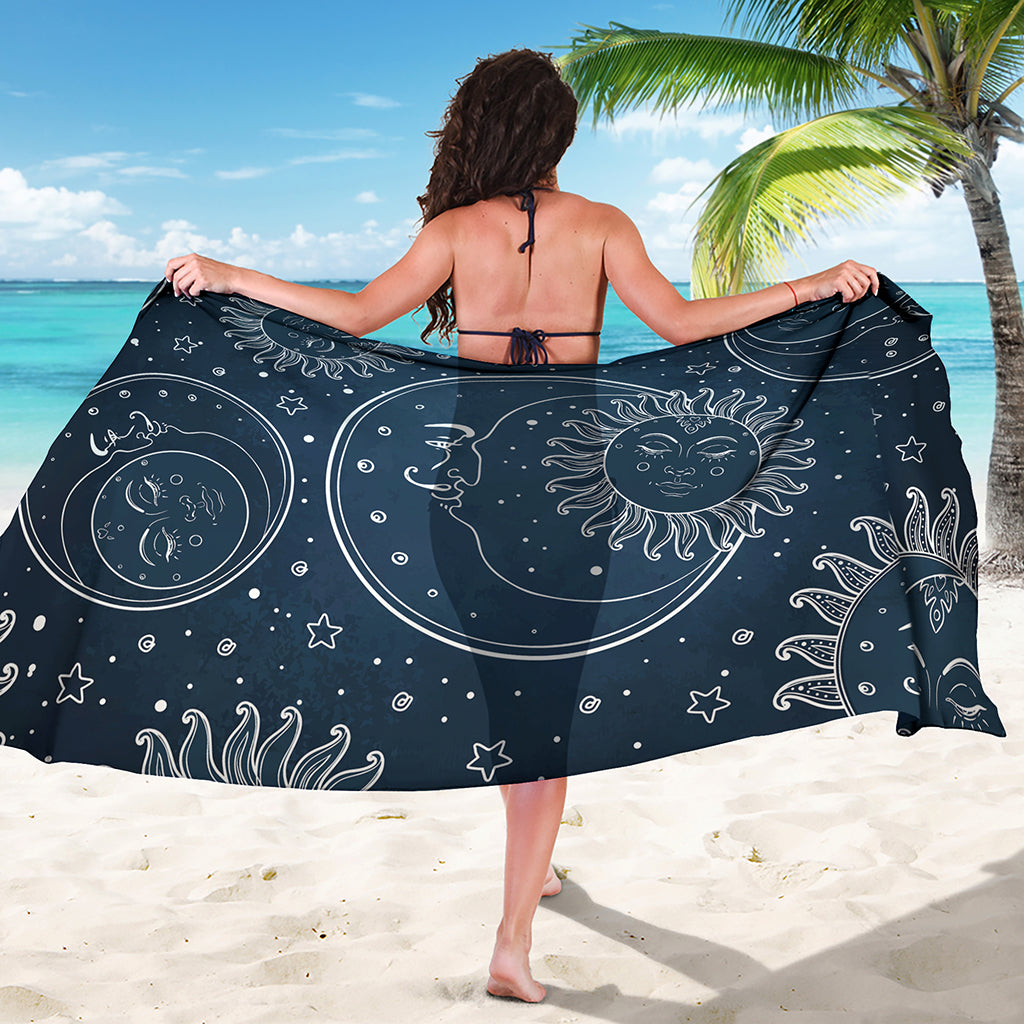 Vintage Sun And Moon Pattern Print Beach Sarong Wrap
