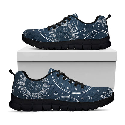Vintage Sun And Moon Pattern Print Black Sneakers