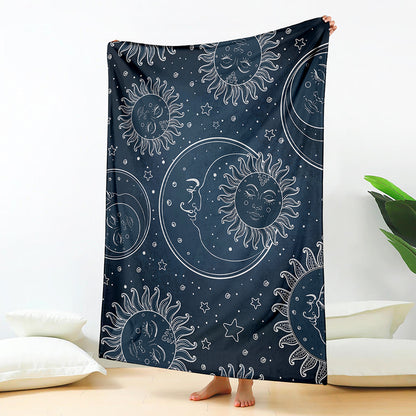 Vintage Sun And Moon Pattern Print Blanket