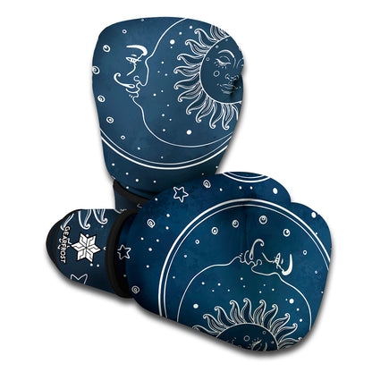 Vintage Sun And Moon Pattern Print Boxing Gloves