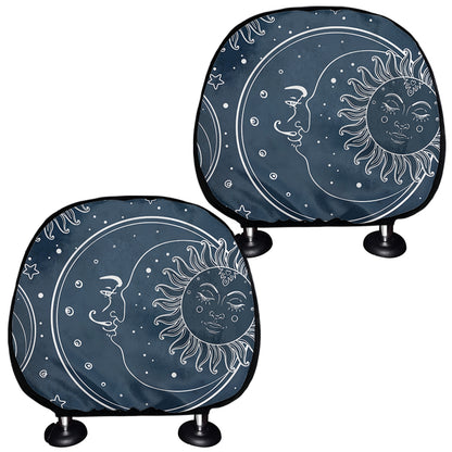 Vintage Sun And Moon Pattern Print Car Headrest Covers
