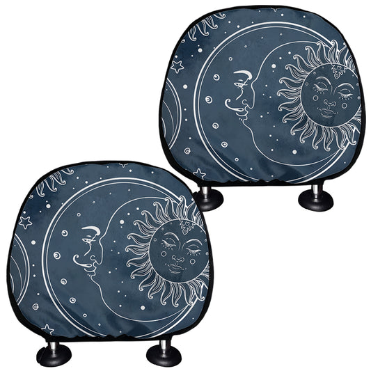Vintage Sun And Moon Pattern Print Car Headrest Covers