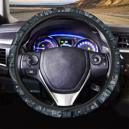Vintage Sun And Moon Pattern Print Car Steering Wheel Cover