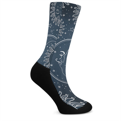 Vintage Sun And Moon Pattern Print Crew Socks