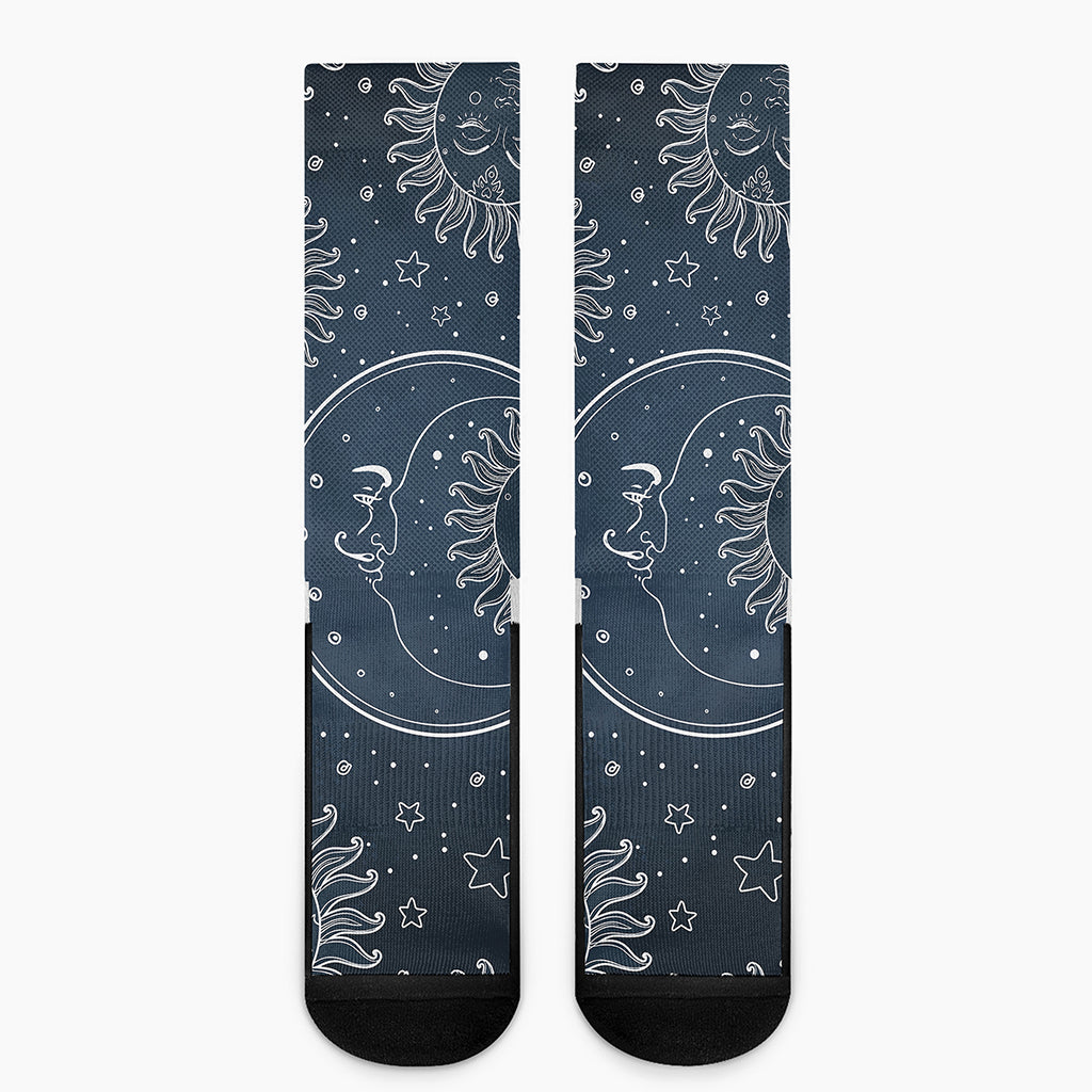 Vintage Sun And Moon Pattern Print Crew Socks