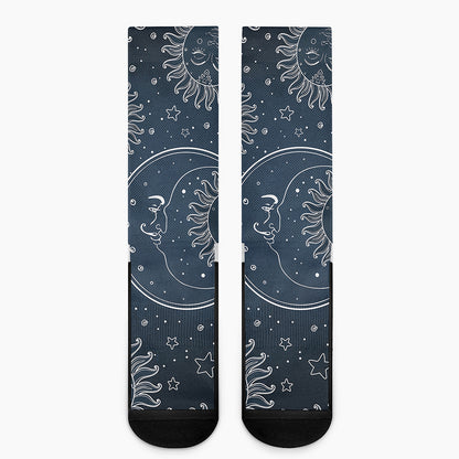 Vintage Sun And Moon Pattern Print Crew Socks