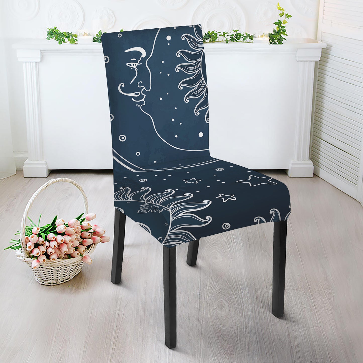 Vintage Sun And Moon Pattern Print Dining Chair Slipcover