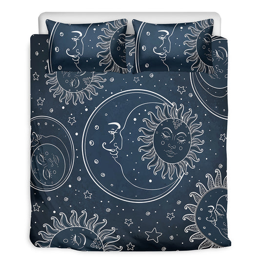 Vintage Sun And Moon Pattern Print Duvet Cover Bedding Set