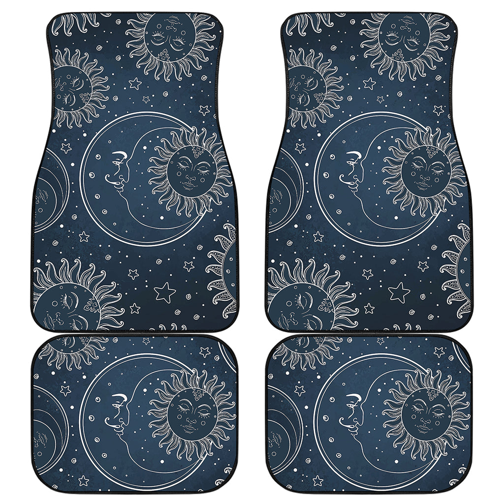 Vintage Sun And Moon Pattern Print Front and Back Car Floor Mats