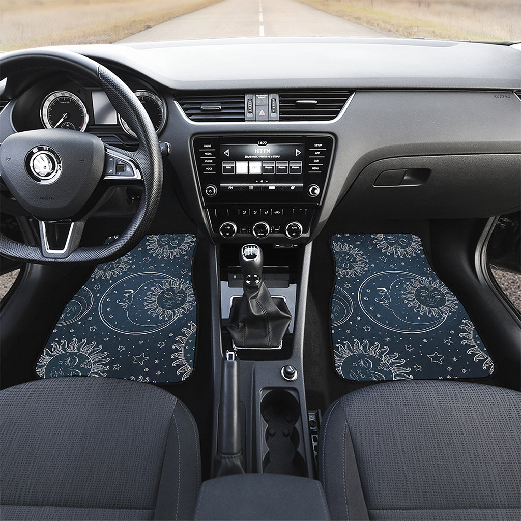 Vintage Sun And Moon Pattern Print Front and Back Car Floor Mats