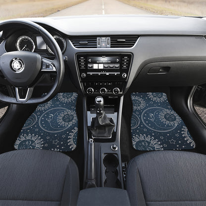 Vintage Sun And Moon Pattern Print Front and Back Car Floor Mats