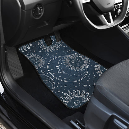 Vintage Sun And Moon Pattern Print Front and Back Car Floor Mats