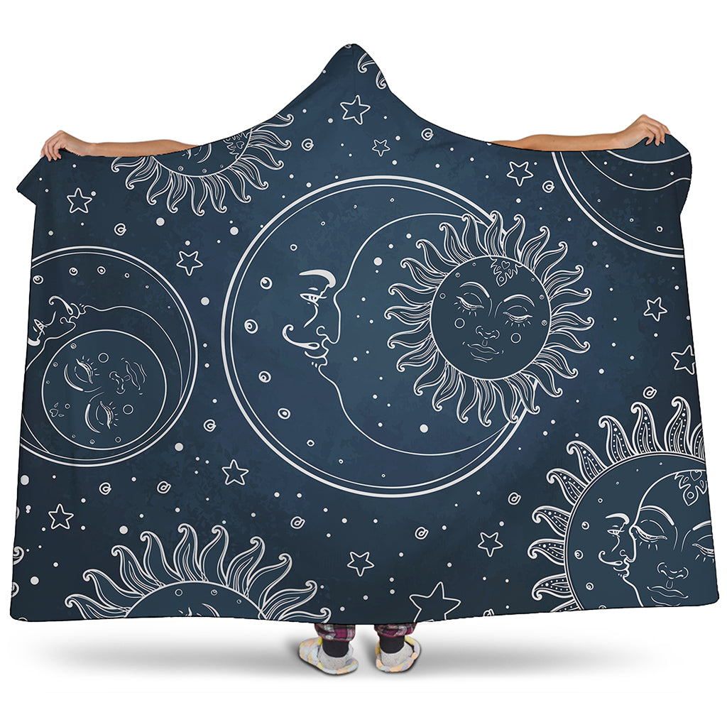 Vintage Sun And Moon Pattern Print Hooded Blanket