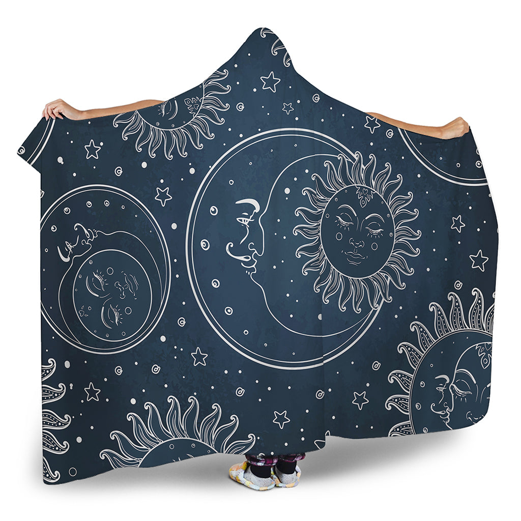 Vintage Sun And Moon Pattern Print Hooded Blanket