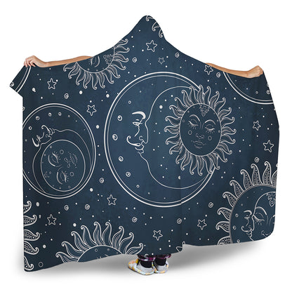 Vintage Sun And Moon Pattern Print Hooded Blanket