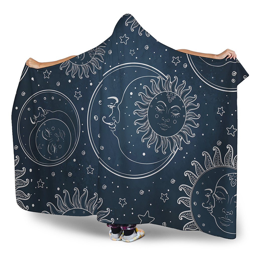 Vintage Sun And Moon Pattern Print Hooded Blanket