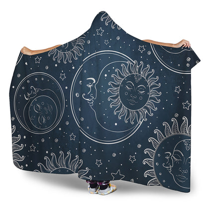 Vintage Sun And Moon Pattern Print Hooded Blanket