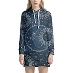 Vintage Sun And Moon Pattern Print Hoodie Dress