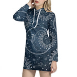 Vintage Sun And Moon Pattern Print Hoodie Dress