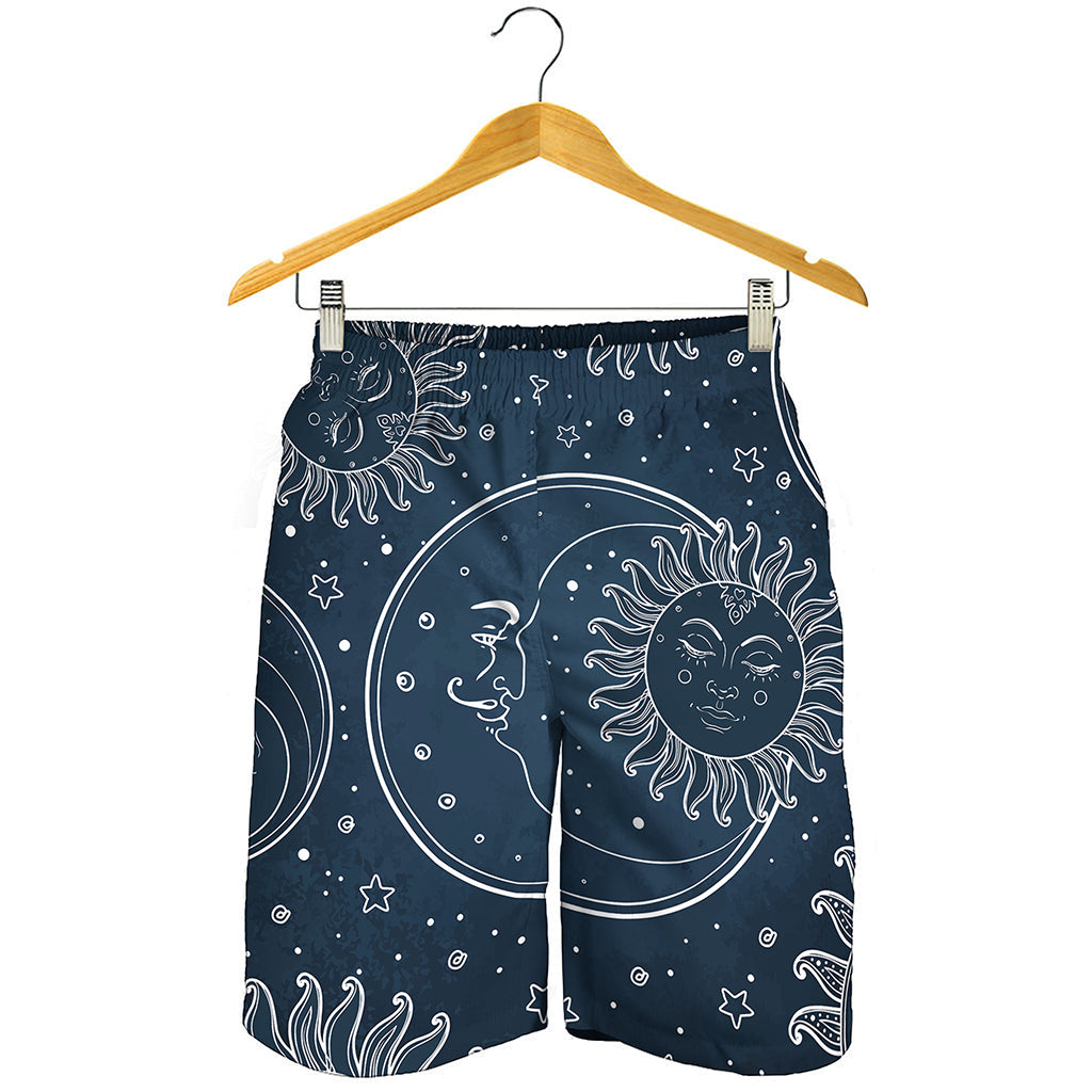 Vintage Sun And Moon Pattern Print Men's Shorts