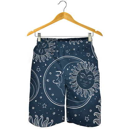 Vintage Sun And Moon Pattern Print Men's Shorts