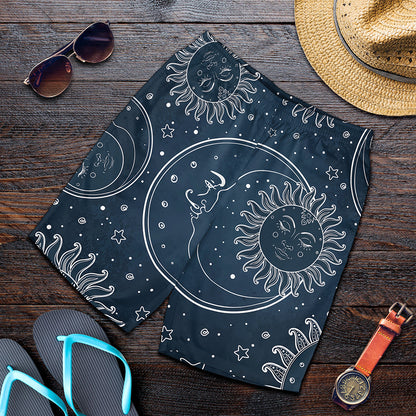Vintage Sun And Moon Pattern Print Men's Shorts
