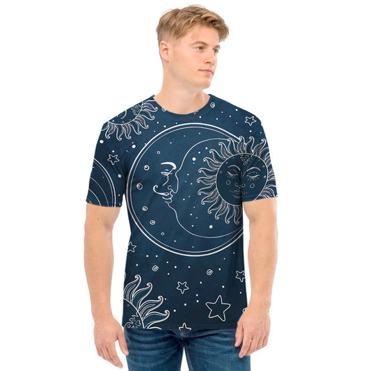 Vintage Sun And Moon Pattern Print Men's T-Shirt