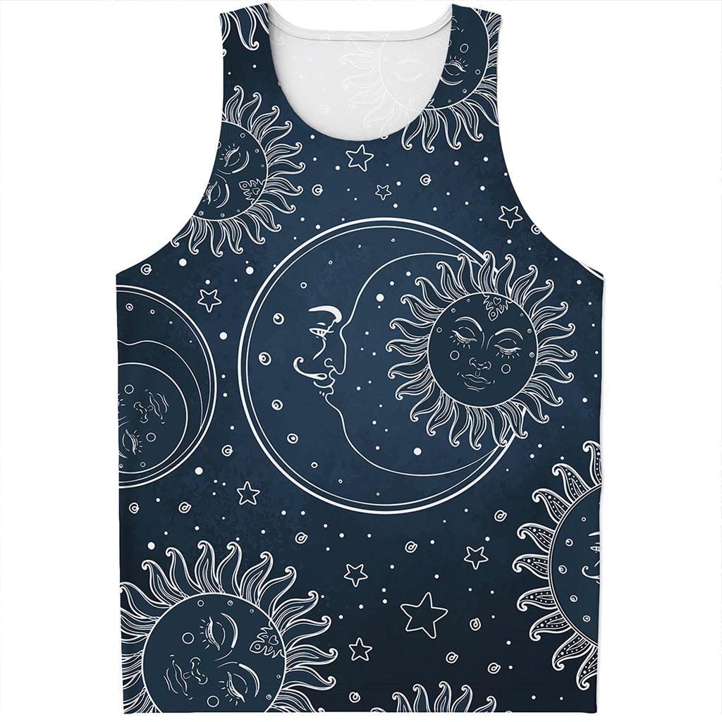 Vintage Sun And Moon Pattern Print Men's Tank Top