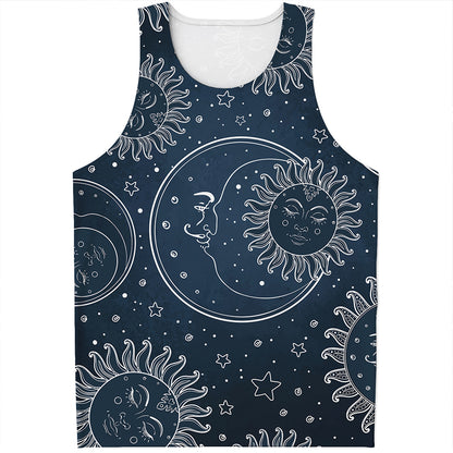 Vintage Sun And Moon Pattern Print Men's Tank Top