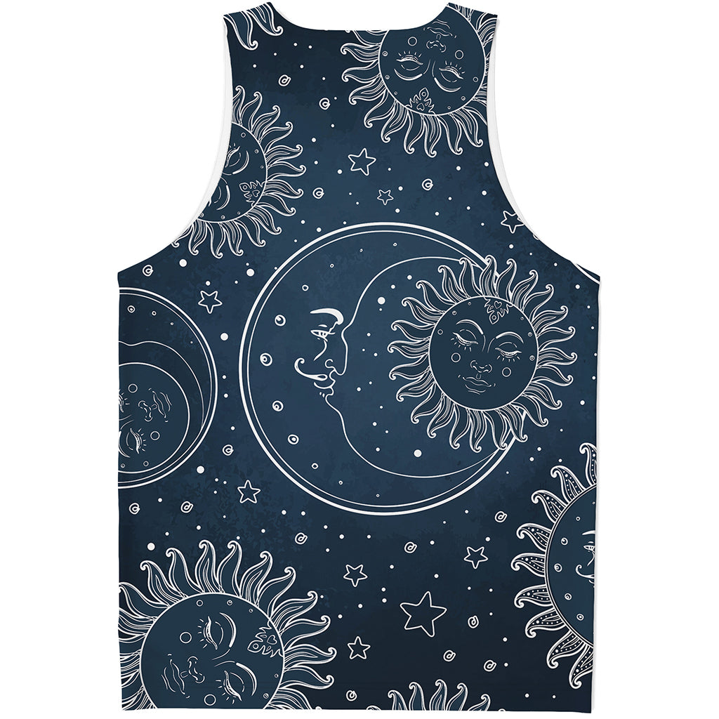 Vintage Sun And Moon Pattern Print Men's Tank Top